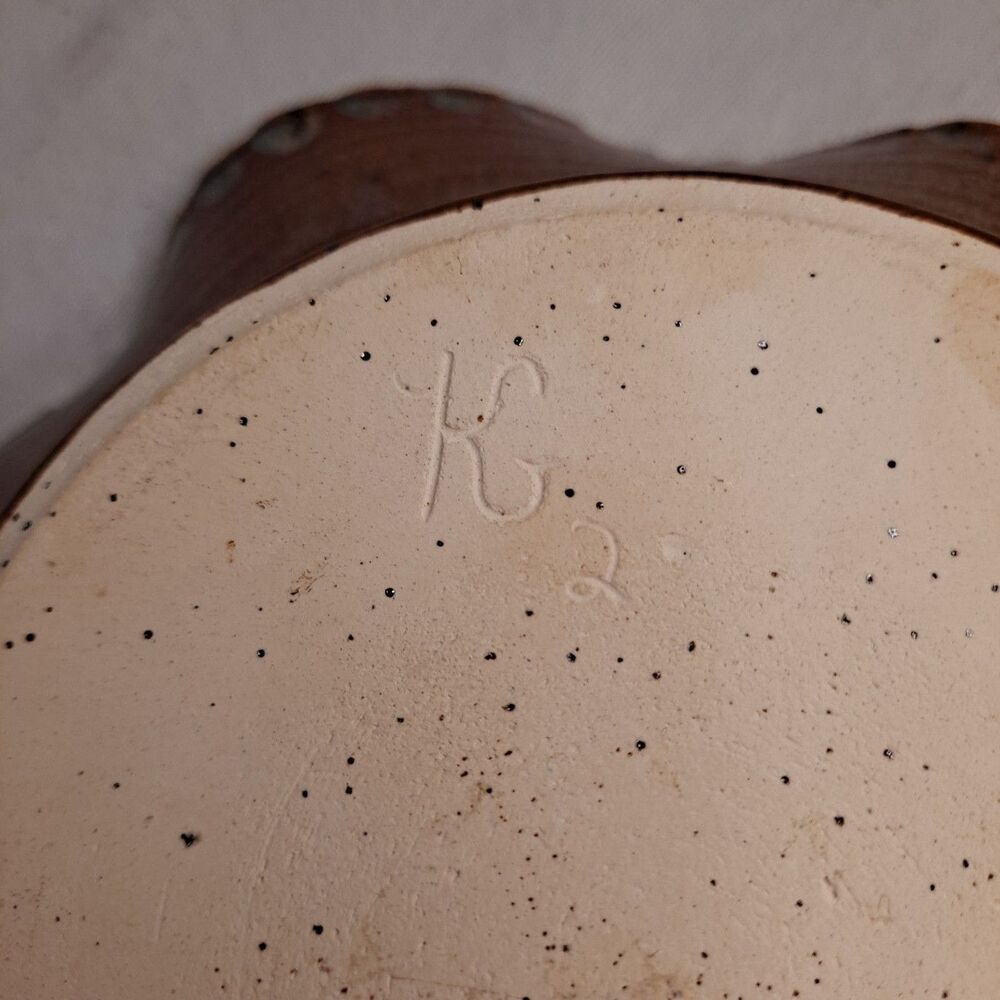 Handmade Studio Art Pottery Scalloped Bowl Marked BVP K2 Brown Blue 7-1/4" - Picture 5 of 7